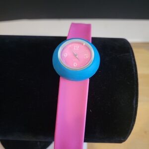Y2K Pink & Blue Silicone Slap Watch Snap Bracelet Quartz Retro 2000s Novelty